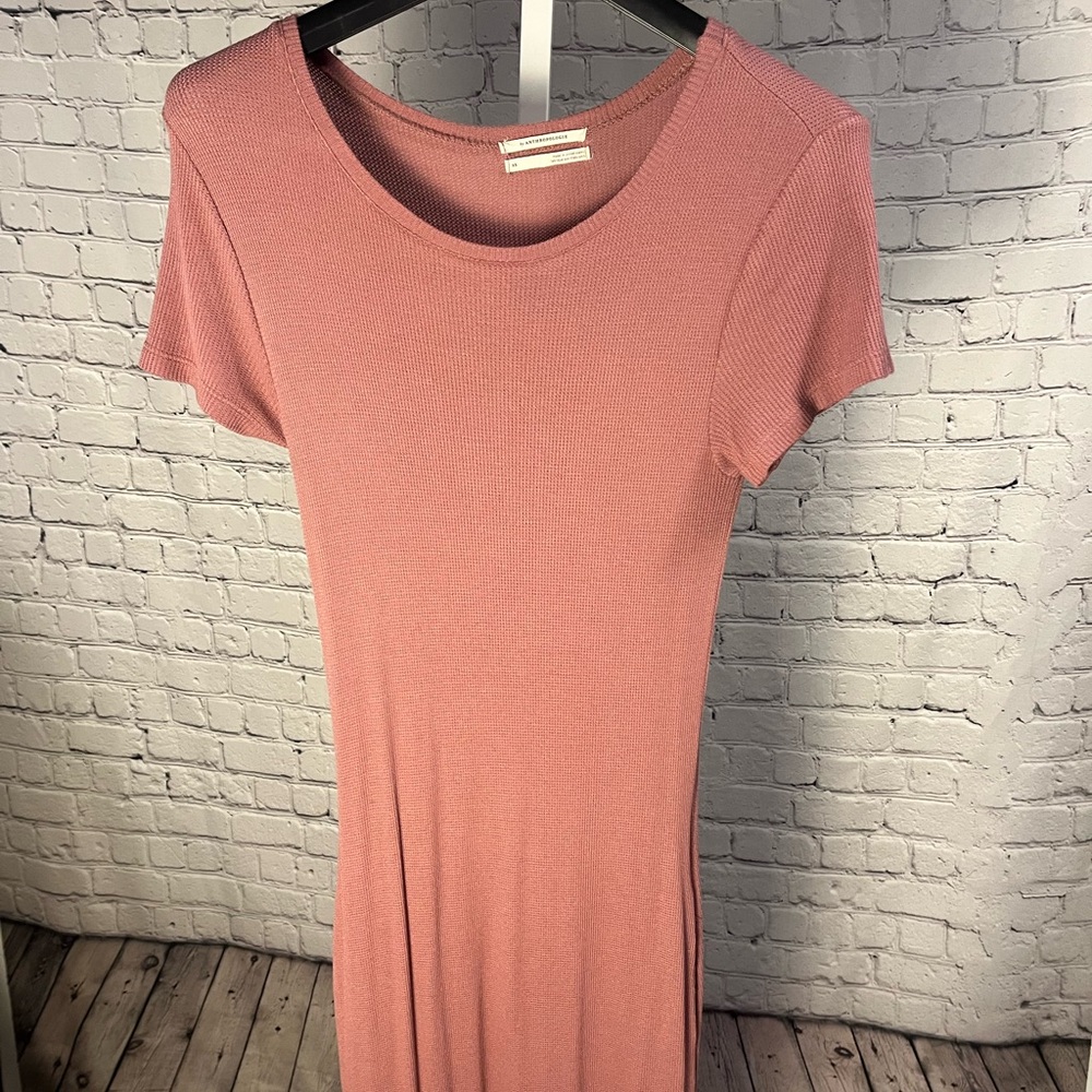 Anthropologie Rose Short-Sleeve Ribbed Maxi Dress
